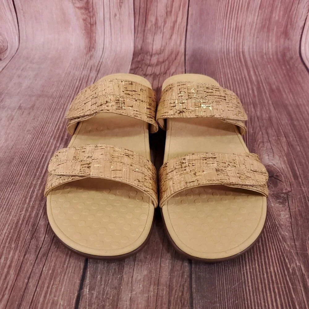 Vionic Shore Womens Size 9 Two Adjustable Straps Cork Sandals Slides Tan Comfort - Picture 4 of 14